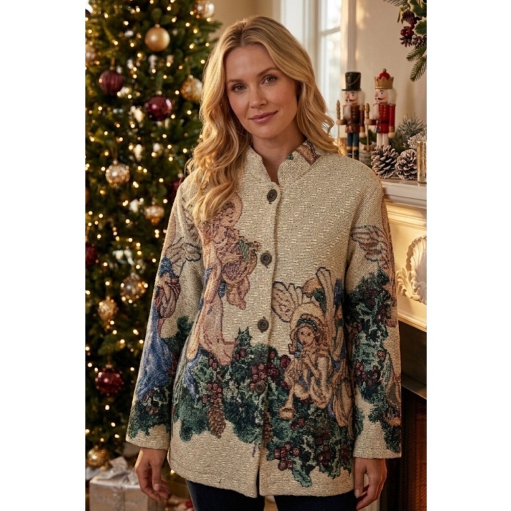 Vintage Sugar Street Weavers Angel Tapestry Cardigan Lena Liu Artwork